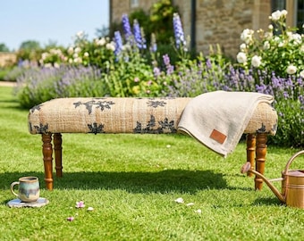 Banco Kilim feito à mão, assento estofado para hall de entrada, pufe estilo boho do sudoeste para os pés da cama, decoração neutra de casa de campo, presente artesanal para inauguração de casa