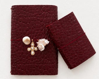 DARK RED Exotic Effect - TRIFOLD Customizable Leather Journal A5 and A6,Genuine Cowhide Cover,Refillable notebook,Handmade Leather Planner