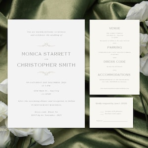 Art Deco Wedding Invitation Suite | Editable Digital Download | Gatsby-Inspired Minimalist Template | Black Tie Invitation Set for Canva