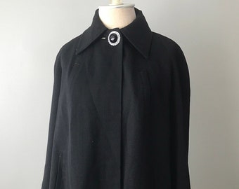 Black Vintage Coat, Retro Black Coat Large