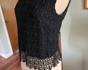 Vintage Black Lace Blouse, Retro Top, Size 8