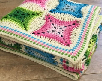 Retro Crochet Baby Blanket, Crochet Throw, Handmade Blanket, Baby Gift