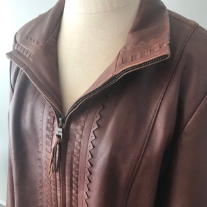 Genuine Leather Jacket Brown Zip Jacket Vintage Leather Jacket Womens Large