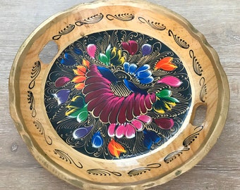 Painted Batea Mexican Folk Art, Painted  Wood Plate, Mexican Folk Art