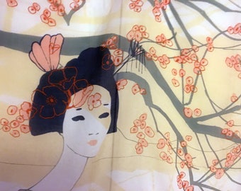 Japanese Geisha, Geisha Scarf, Silk Scarf, Geisha Fabric, Geisha Art