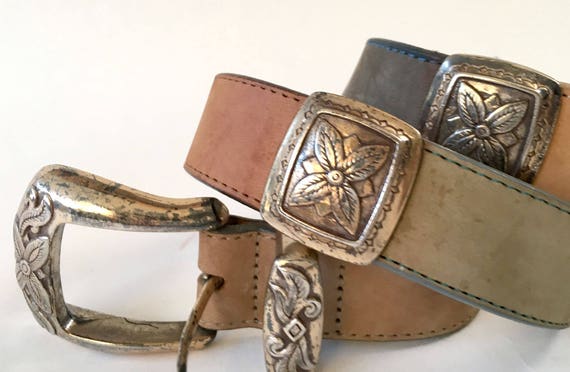 Vintage Brighton Leather Belt 1993 Engraved Silver Floral Buckle Western Boho il_1080xN.549263564_87fe.jpg main image 3