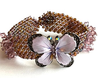 Lavender Beaded Butterfly Bracelet