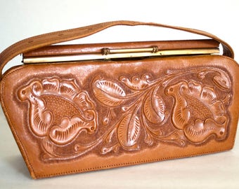 Tooled Leather Purse, Mexican Leather Purse, Tooled Leather Bag