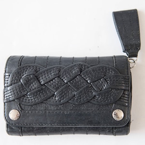 Cartera de cuero genuino, cartera de cuero negro, cartera de cuero con herramientas, cartera de cuero tejido