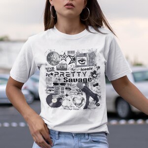 Y2k Streetwear T-shirt Pretty Savage,Y2k Graphic Tee for Women, Vintage Retro Baddie StreetStyle Tee, for Concerts & Outings, Gift For Her