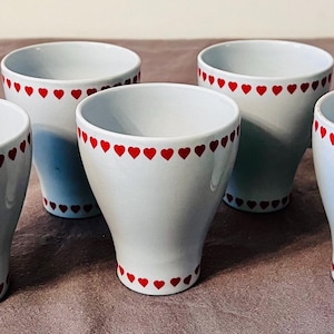 Set of 5 Arabia Finland Red Heart Egg Cups – Vintage Scandinavian Stoneware, Mid-Century Modern