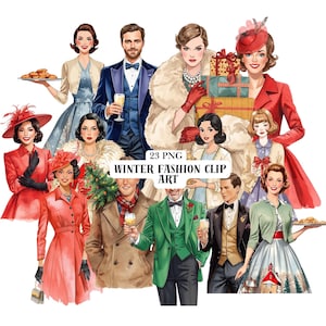 Watercolor Christmas Fashion Clipart: Holiday Outfits (Digital Download)