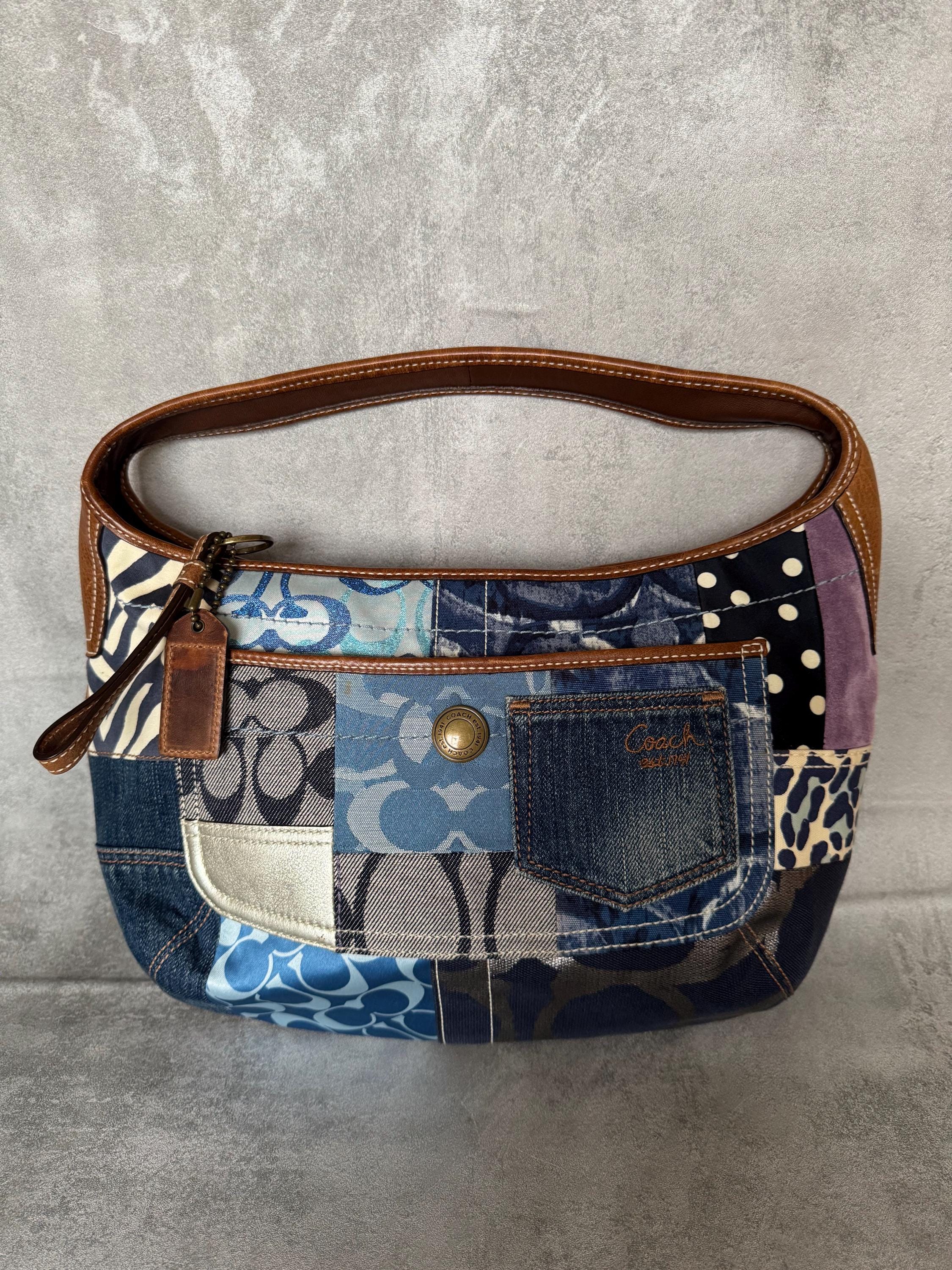 バッグ 00s COACH Handbag Patchwork archive y2k COACH Vintage Denim Patchwork Hobo Shoulder Bag Leather Trim