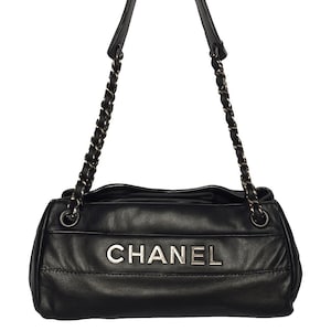 Vintage Chanel Schwarze LAX Akkordeon Umhängetasche - Gesteppte Leder Designer Geldbörse