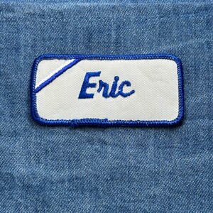 Eric Name Patch: Blue Script on White - Vintage Uniform Accessory