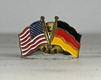 USA Germany Flag Pin: Gold Tone Enamel - International Friendship Accessory