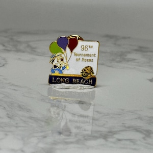Vintage 96th Tournament of Roses Pin: Gold Tone Enamel - Long Beach Souvenir