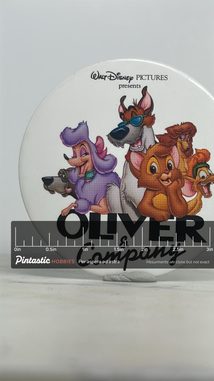 Oliver & Company Button Pin: Glossy White Finish - 1980s Disney