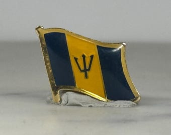 Barbados Flag Enamel Pin: Gold Trim Wavy Design - Travel Souvenir Accessory