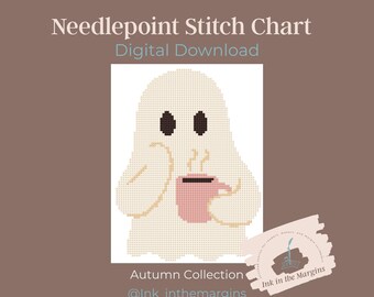 Cozy Coffee Ghost Needlepoint Chart | Instant Download/PDF Chart