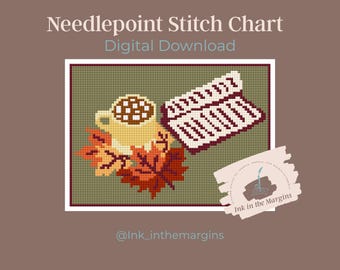 Fall Motif Hot Cocoa & Journaling Needlepoint Pattern | Instant Download/PDF Pattern