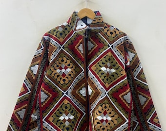 Embroidery Suzani Velvet Short Jacket, Indian Style Handmade Coat, Unisex Bridesmaid Gift, Winter Jacket Jacket Women's Coat | Suzani Jacket