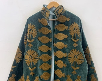 Floral Velvet Suzani Embroidered Coat |  Handmade Festival Jacket | Bomber Suzani Outerwear |  Gift For Her Ethnic Jacket Velvet Jacket