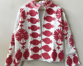 TNT Suzani Handmade Summer Short Jacket | Hand-Embroidered Boho Jacket | Vintage Indian Embroidery Coat | Ethnic Outerwear | Gift for Her