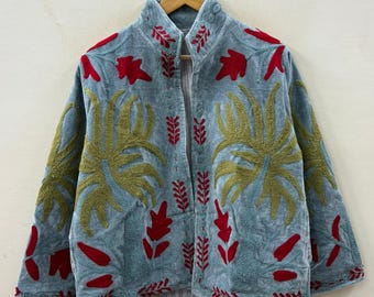 Hand Embroidered Suzani Velvet Jacket | Colorful Statement Jacket |Gift For Her | Floral Statement Coat | Artistic Outerwear