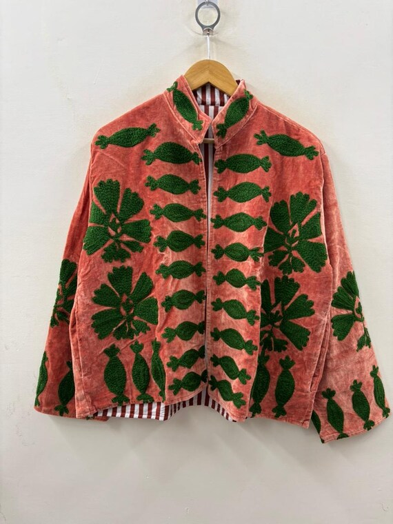 Handmade Velvet Suzani Coat | Boho Floral Embroidered Jacket | Reversible Winter Fashion | Artisan Outerwear | Winter Kimono Jacket