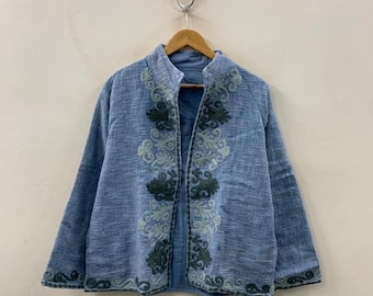 Giacca Suzani ricamata in cotone TNT di lusso / Cappotto Boho artigianale per donna / Giacca regalo di San Valentino / Giacca da viaggio / Capospalla in cotone