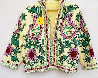 Handmade TNT Suzani Embroidered Cotton Jacket | Boho Coat | Long Sleeve Jacket | Thanksgiving Outfit | Ethnic Statement Jacket | Bomber Coat
