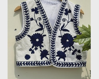 Hand-Embroidered Boho Suzani Velvet Vest |  Gift For Her | Sleeveless Top | Sleeveless Ethnic Jacket | Statement Layer | Artisan Vest