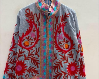 Chaqueta Suzani de terciopelo hecha a mano / Ropa exterior de kimono bordado tribal boho