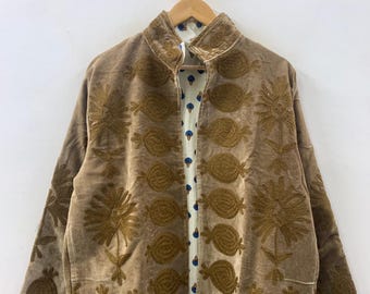 Soft Velvet Suzani Embroidered Short Jacket – Spring Jacket |Vintage-Inspired Uzbek Coat |Statement Velvet Jacket for Women | Gift For Her