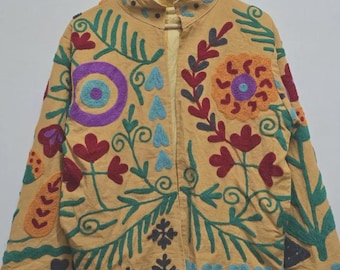 Hand Embroidered Velvet Suzani Jacket | Boho Artistic Statement Outerwear Coat