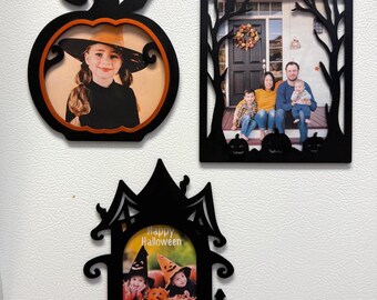 Minimalist Halloween Photo Frame Magnet: Spooky Tree, Haunted House,  Pumpkin Metal Decor, Housewarming Gift