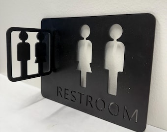 Minimalist 3D Metal Bathroom Sign, Modern Black Toilet Sign, Housewarming Gift