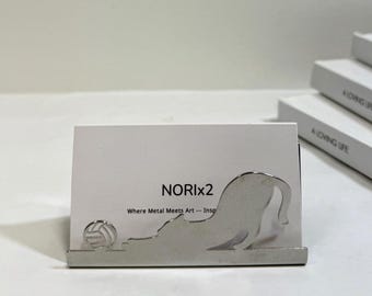 Minimalist Cat Metal Card Holder, Cute Desk Decor, Business Card & Photo Stand, Gift for Coworker