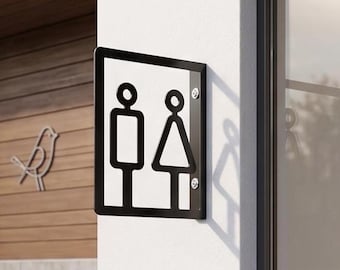 Minimalist 3D Metal Restroom Sign 9.8” | Modern Bathroom Wall Sign