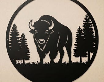 Minimalist Bison Metal Wall Decor | Modern Cabin Wall Art, Mountain Cabin Decor