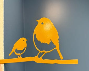 Metal Bird Tree Branch Wall Art - Garden Bird Silhouette with Screw Mount, Housewarming Gift