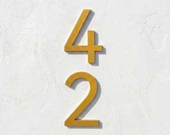 Minimalist 5-Inch Metal Number, Modern Gold Address Sign, Self-Adhesive Mount
