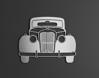 Minimalist Vintage Car Metal Wall Decor, Polished Silver Artwork, Housewarming Gift