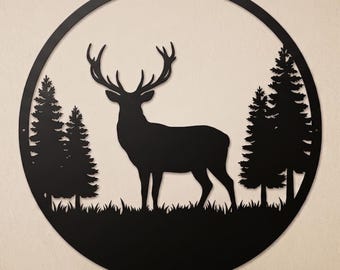 Minimalist Forest Elk Metal Wall Decor | Black Steel Mountain Cabin Art