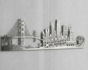 Minimalist San Francisco Metal Wall Decor: Modern California Souvenir, Custom Large Art, Housewarming Gift