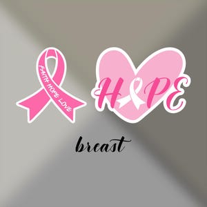 2 in 1 Breast Cancer Awareness Sticker Support & Hope Vinyl Sticker for Laptops Journals Water Bottles Gifts  Aprox 3&quot; each
