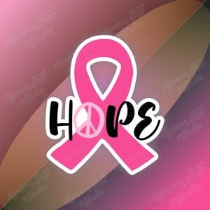 Breast Cancer Awareness HOPE Ribbon Stickers – Groovy Pink or Teal Ribbon Decal for Laptops, Journals, Water Bottles & Gifts