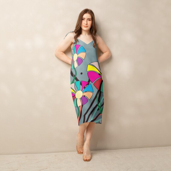dress floral chiffon polyester MissJophiel Infinity Corset Floral Print Chiffon Dress with Slit Ivory Floral / Tea Length / US12 main image 0