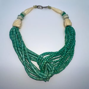 Monies Gerda Lynggaard Multi-Strand Beaded Necklace with Teal Beads and White Accents